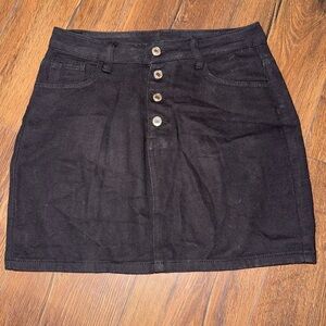 Black Button-Front Denim Skirt